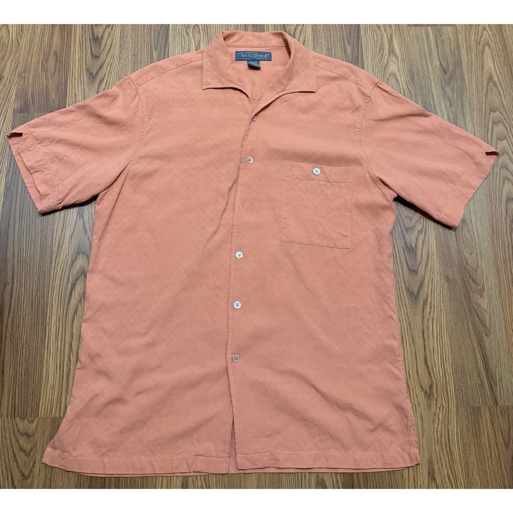 Tori Richard Shirt Mens Large 100% Silk Camp Collar Textured Coral